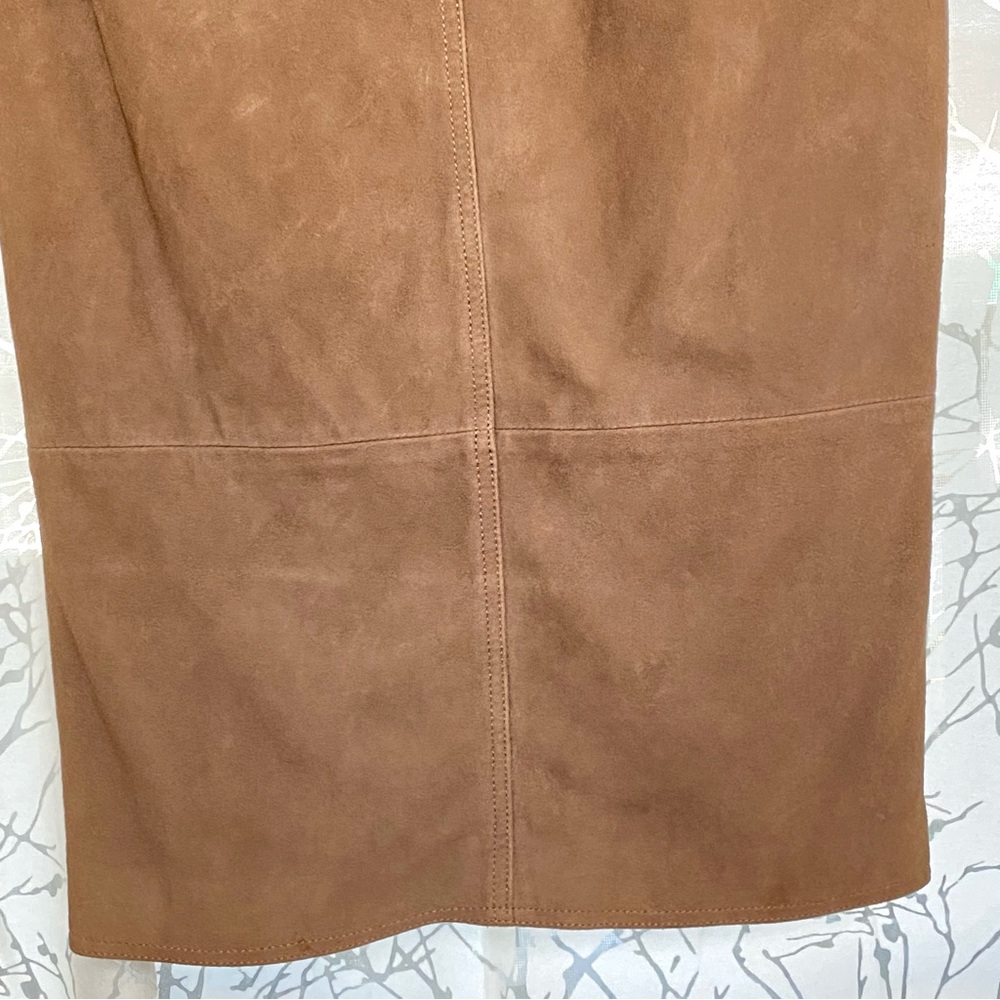 All Saints Arel brown tan suede silver front zipper zip up pockets midi skirt - Picture 9 of 16